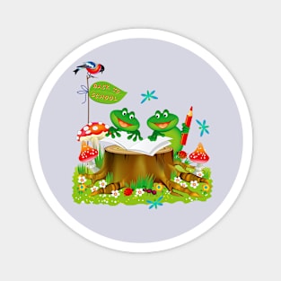 Print for kids. Back to school. Cute frogs learning. Magnet